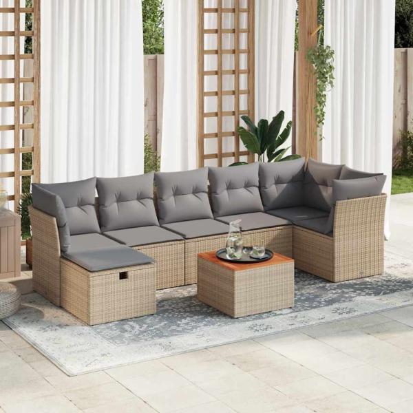 ARDEBO.de - 8-tlg. Garten-Sofagarnitur mit Kissen Beige Poly Rattan