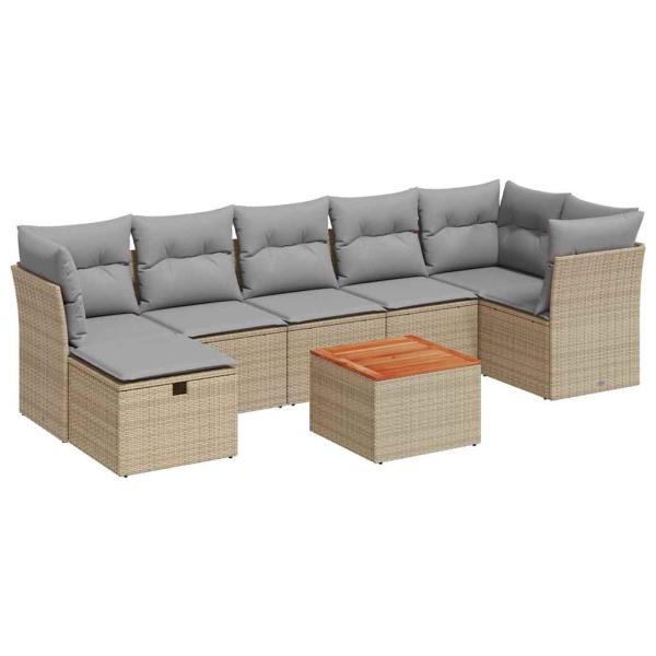 8-tlg. Garten-Sofagarnitur mit Kissen Beige Poly Rattan