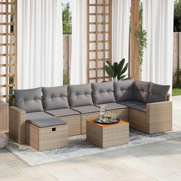 ARDEBO.de - 8-tlg. Garten-Sofagarnitur mit Kissen Beige Poly Rattan