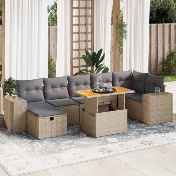 ARDEBO.de - 5-tlg. Garten-Sofagarnitur mit Kissen Beige Poly Rattan Akazie