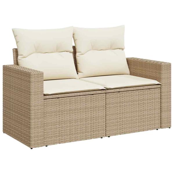 9-tlg. Garten-Sofagarnitur mit Kissen Beige Poly Rattan Akazie