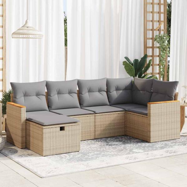 ARDEBO.de - 6-tlg. Garten-Sofagarnitur mit Kissen Beige Poly Rattan