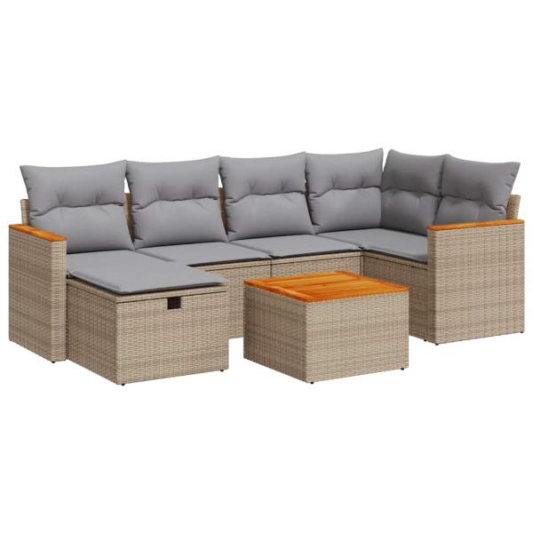 7-tlg. Garten-Sofagarnitur mit Kissen Beige Poly Rattan