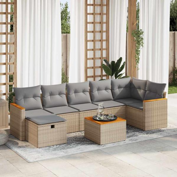 ARDEBO.de - 8-tlg. Garten-Sofagarnitur mit Kissen Beige Poly Rattan