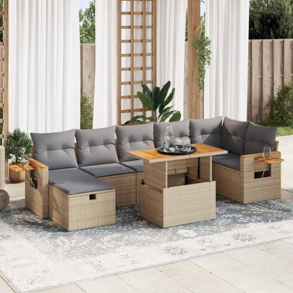 ARDEBO.de - 5-tlg. Garten-Sofagarnitur mit Kissen Beige Poly Rattan