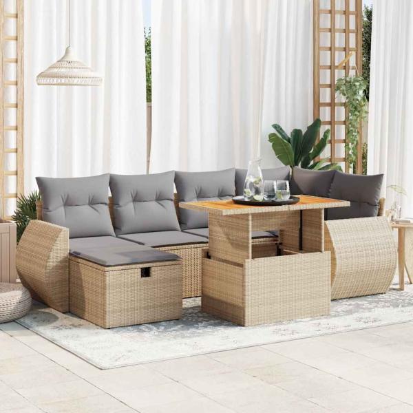 ARDEBO.de - 8-tlg. Garten-Sofagarnitur mit Kissen Beige Poly Rattan Akazie