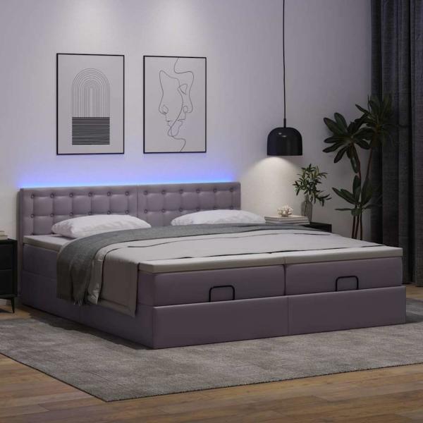 Ottoman-Bett mit Matratzen & LEDs Grau 160x200 cm Kunstleder