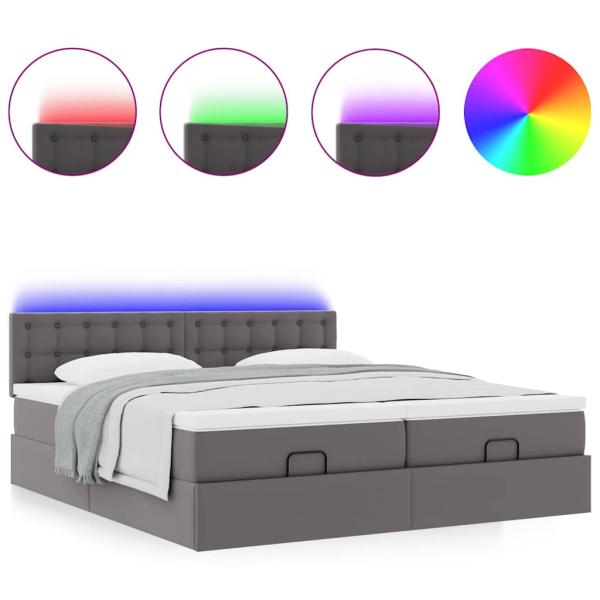 Ottoman-Bett mit Matratzen & LEDs Grau 160x200 cm Kunstleder