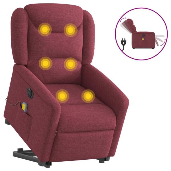 ARDEBO.de - Elektrischer Massagesessel mit Aufstehhilfe Weinrot Stoff
