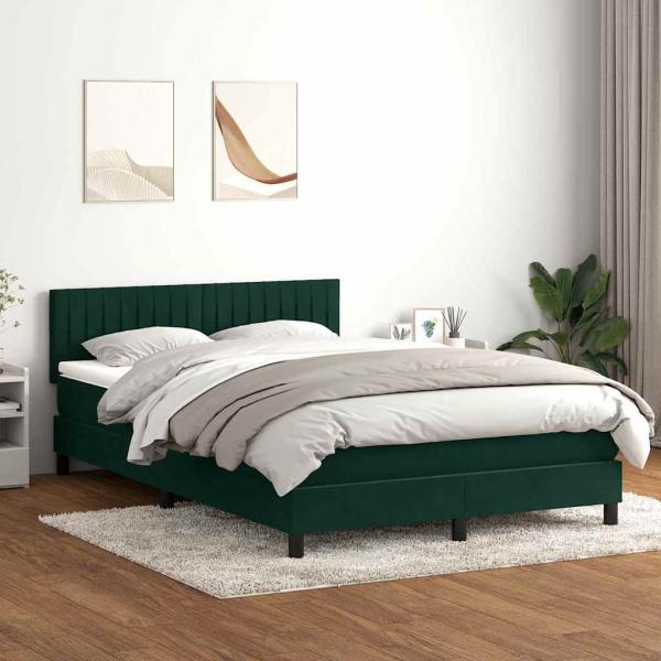 ARDEBO.de - Boxspringbett mit Matratze & LED Dunkelgrün 160x220 cm Samt