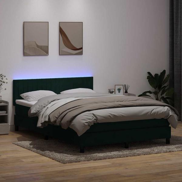 Boxspringbett mit Matratze & LED Dunkelgrün 160x220 cm Samt