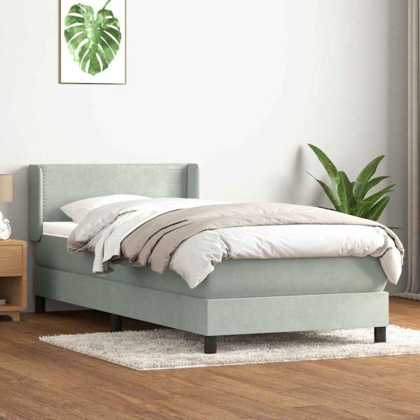 ARDEBO.de - Boxspringbett mit Matratze Hellgrau 90x220 cm Samt