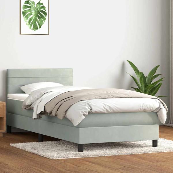 ARDEBO.de - Boxspringbett mit Matratze Hellgrau 90x220 cm Samt