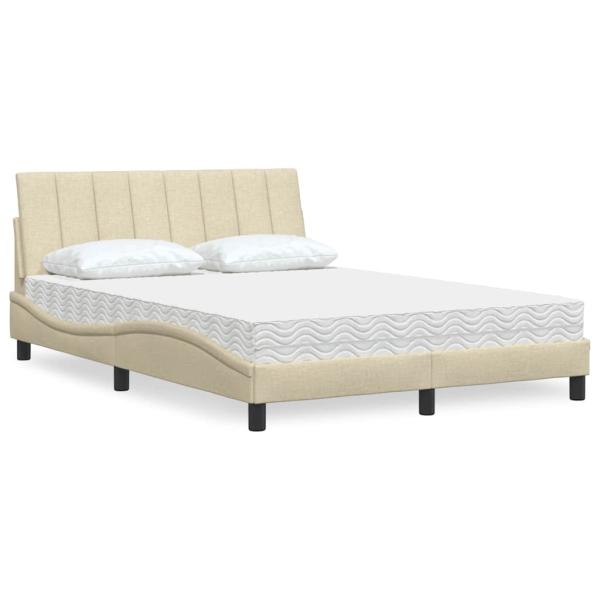 ARDEBO.de - Bett mit Matratze "Hanko" Creme 140x200 cm Stoff