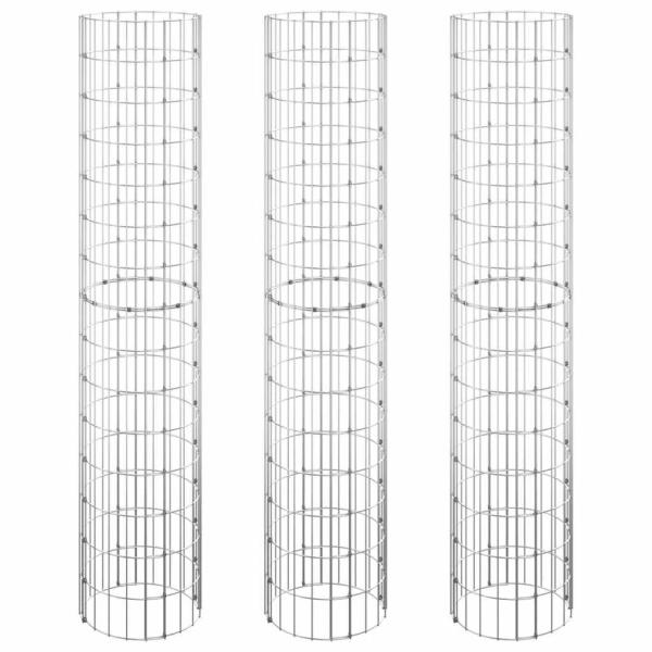 Gabionen-Hochbeete 3 Stk. Rund Verzinkter Stahl Ø30x150 cm