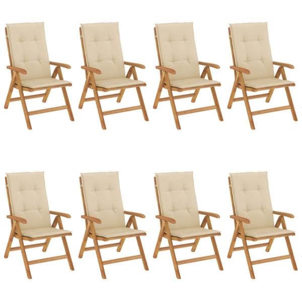 Klappst?hle Verstellbar mit Auflagen 8 Stk. Massivholz Teak