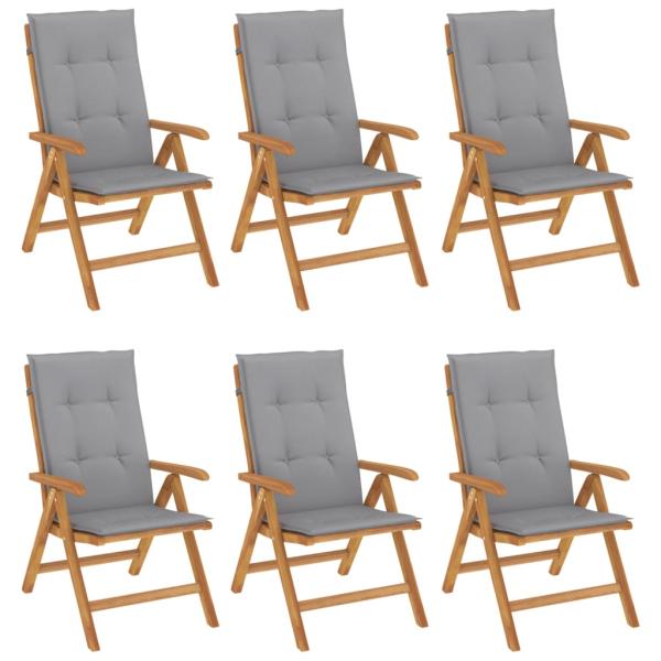 Klappst?hle Verstellbar mit Kissen 6 Stk. Massivholz Teak