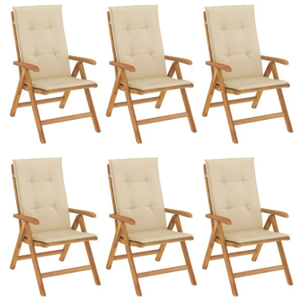 Klappst?hle Verstellbar mit Kissen 6 Stk. Massivholz Teak