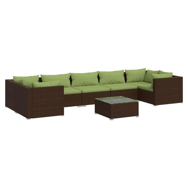 8-tlg. Garten-Lounge-Set mit Kissen Poly Rattan Braun