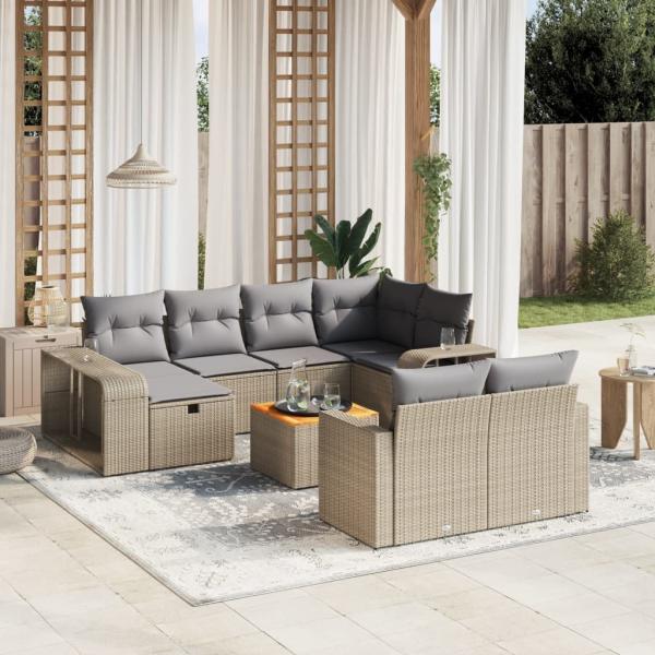 ARDEBO.de - 11-tlg. Garten-Sofagarnitur mit Kissen Beige Poly Rattan