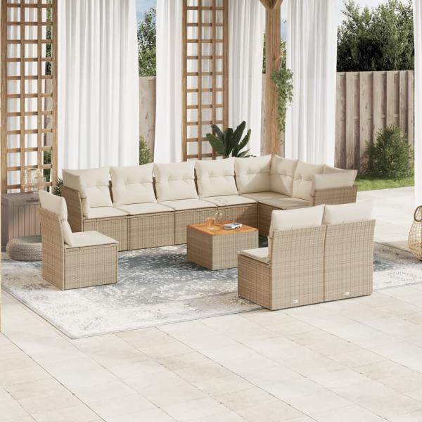 ARDEBO.de - 11-tlg. Garten-Sofagarnitur mit Kissen Beige Poly Rattan