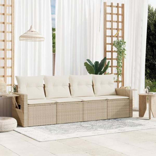 ARDEBO.de - 4-tlg. Garten-Sofagarnitur mit Kissen Beige Poly Rattan