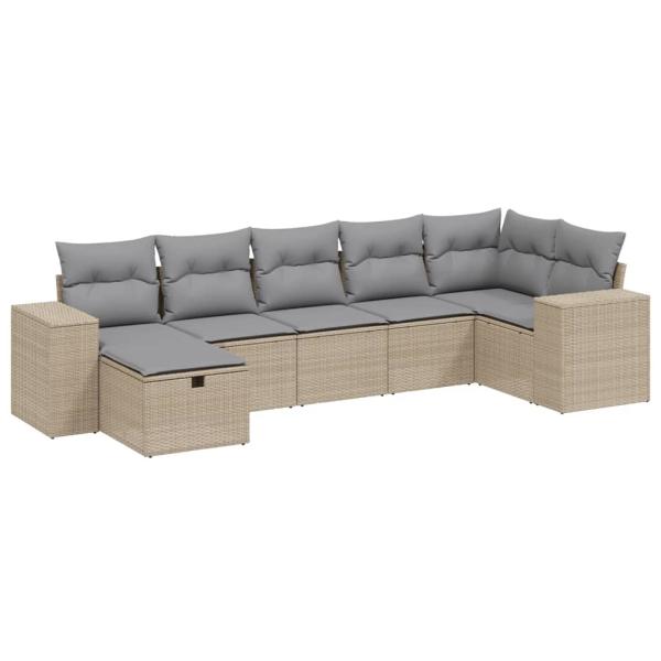 7-tlg. Garten-Sofagarnitur mit Kissen Beige Poly Rattan