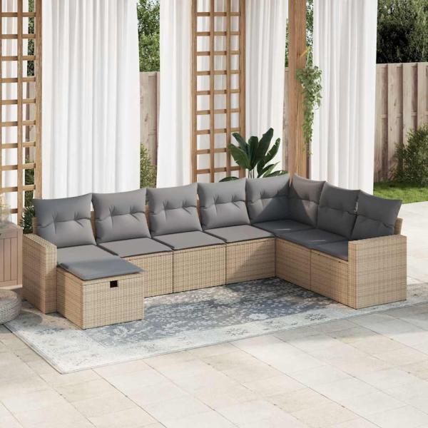 ARDEBO.de - 8-tlg. Garten-Sofagarnitur mit Kissen Beige Poly Rattan