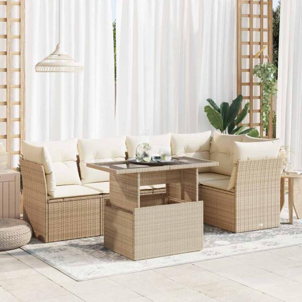 ARDEBO.de - 6-tlg. Garten-Sofagarnitur mit Kissen Beige Poly Rattan