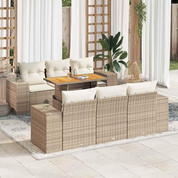 ARDEBO.de - 7-tlg. Garten-Sofagarnitur mit Kissen Beige Poly Rattan