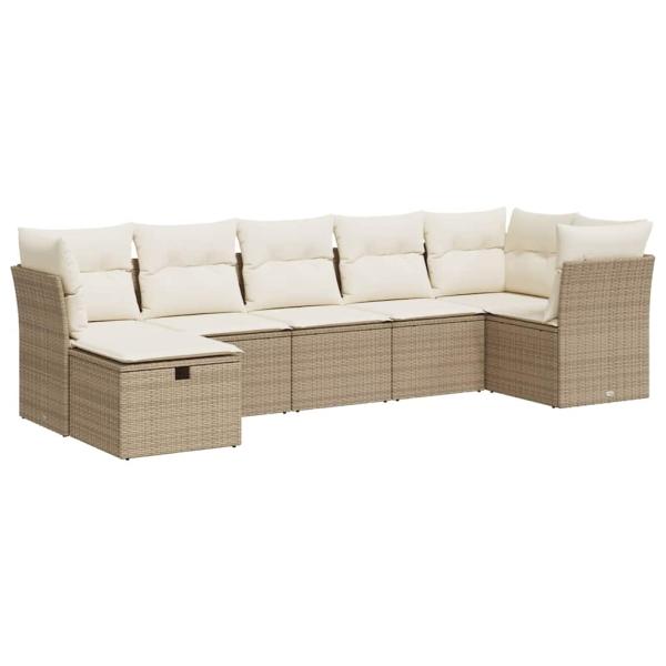 7-tlg. Garten-Sofagarnitur mit Kissen Beige Poly Rattan