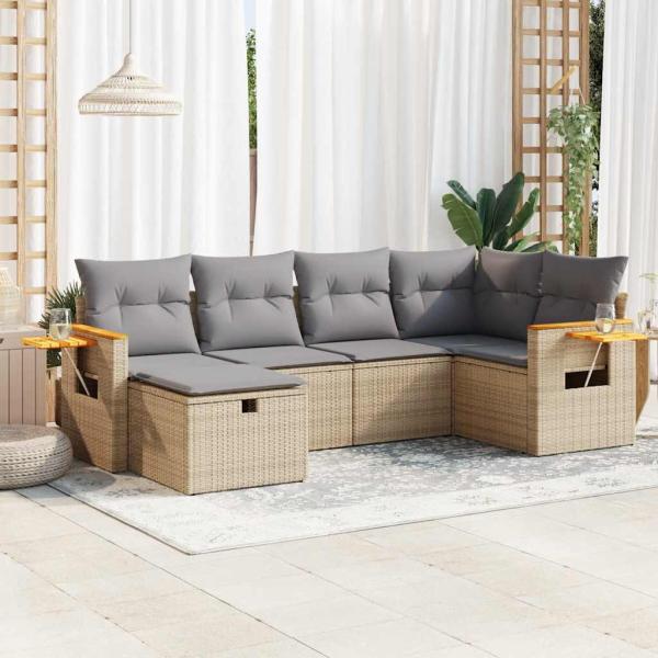 ARDEBO.de - 6-tlg. Garten-Sofagarnitur mit Kissen Beige Poly Rattan