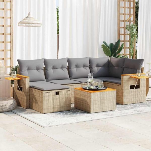 ARDEBO.de - 7-tlg. Garten-Sofagarnitur mit Kissen Beige Poly Rattan