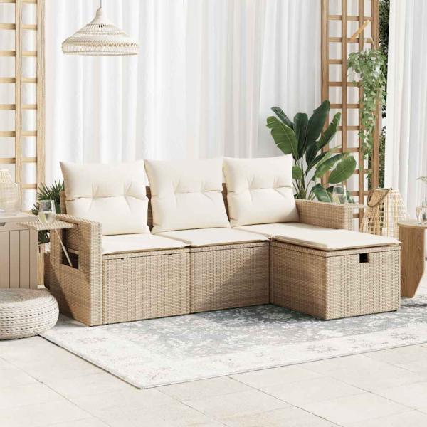 ARDEBO.de - 4-tlg. Garten-Sofagarnitur mit Kissen Beige Poly Rattan