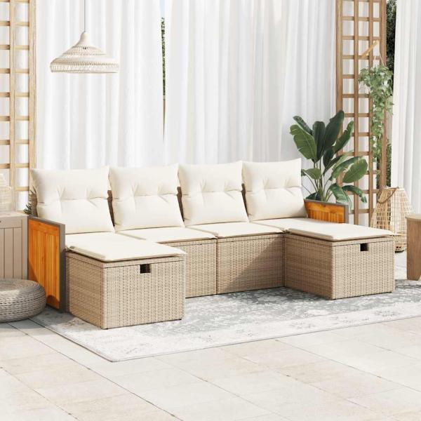 ARDEBO.de - 6-tlg. Garten-Sofagarnitur mit Kissen Beige Poly Rattan