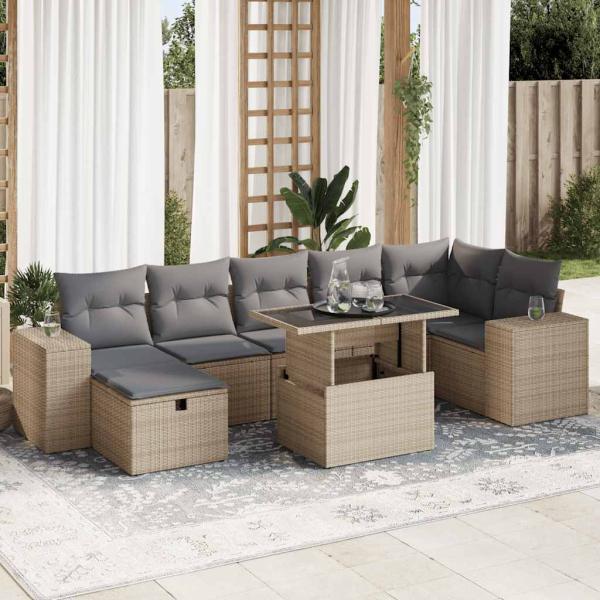 ARDEBO.de - 5-tlg. Garten-Sofagarnitur mit Kissen Beige Poly Rattan