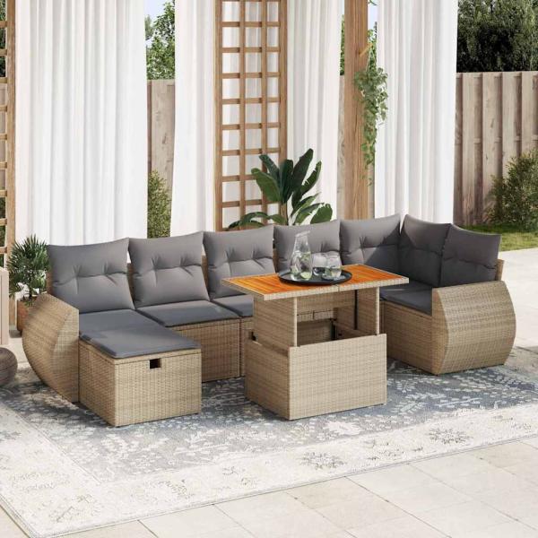 ARDEBO.de - 5-tlg. Garten-Sofagarnitur mit Kissen Beige Poly Rattan Akazie