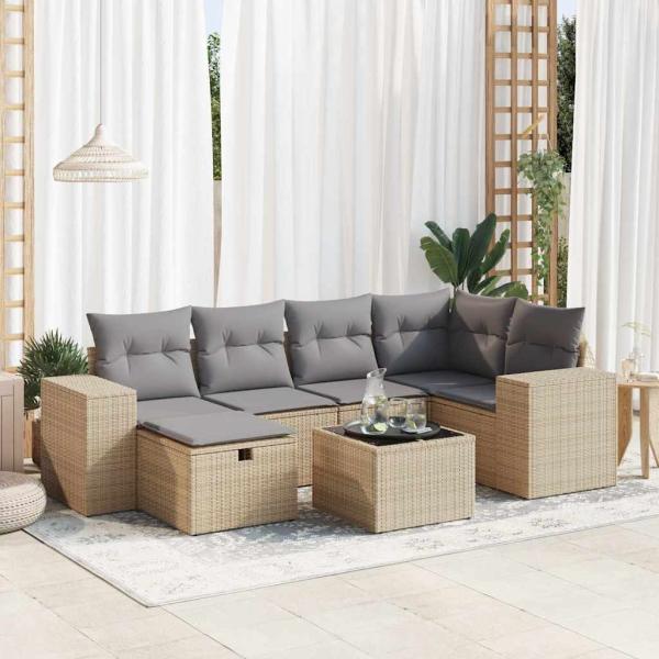 ARDEBO.de - 7-tlg. Garten-Sofagarnitur mit Kissen Beige Poly Rattan