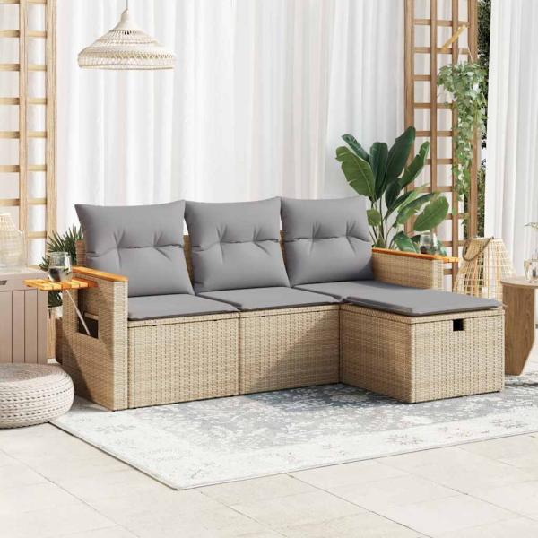 ARDEBO.de - 4-tlg. Garten-Sofagarnitur mit Kissen Beige Poly Rattan