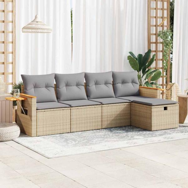 ARDEBO.de - 5-tlg. Garten-Sofagarnitur mit Kissen Beige Poly Rattan