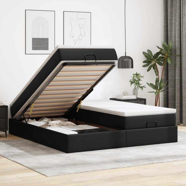 ARDEBO.de - Ottoman-Bett mit Matratzen Schwarz 160x200 cm Kunstleder
