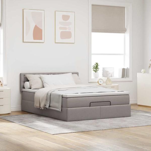 Ottoman-Bett mit Matratze Taupe 140x200 cm Stoff