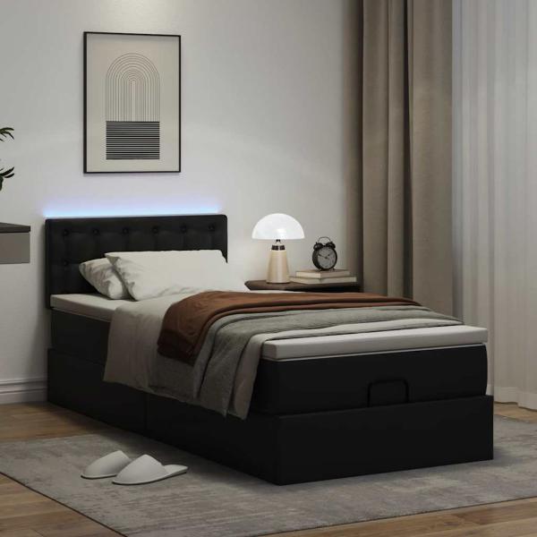 Ottoman-Bett mit Matratzen & LEDs Schwarz 80x200 cm Kunstleder