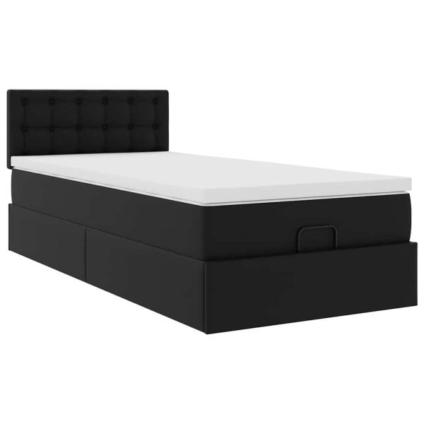 Ottoman-Bett mit Matratzen & LEDs Schwarz 80x200 cm Kunstleder