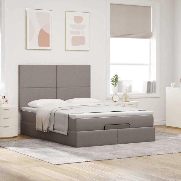 Ottoman-Bett mit Matratze Taupe 140x200 cm Stoff