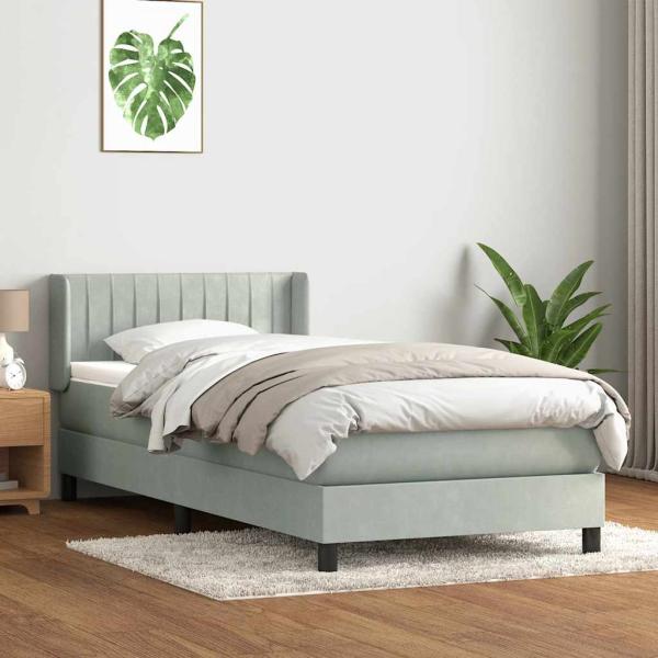 Boxspringbett mit Matratze Hellgrau 90x220 cm Samt