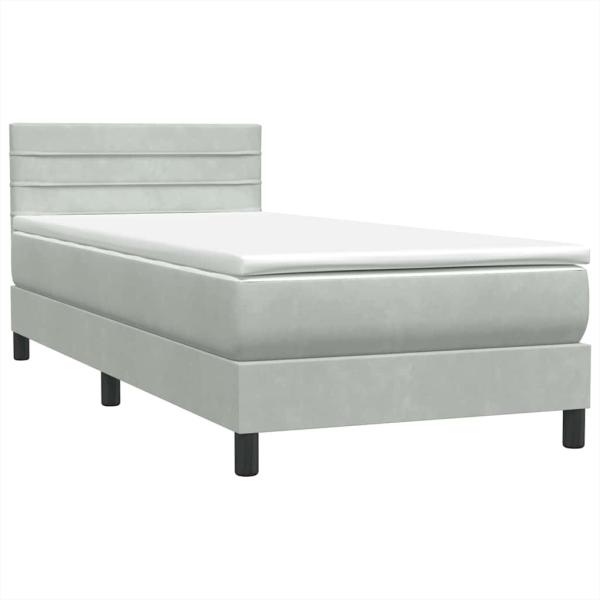 Boxspringbett mit Matratze & LED Hellgrau 90x220 cm Samt