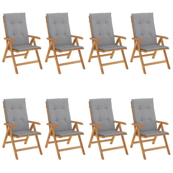 Klappst?hle Verstellbar mit Auflagen 8 Stk. Massivholz Teak