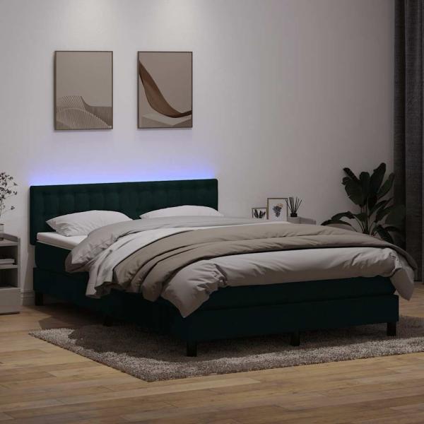 ARDEBO.de - Boxspringbett mit Matratze & LED Dunkelgrün 160x220 cm Samt