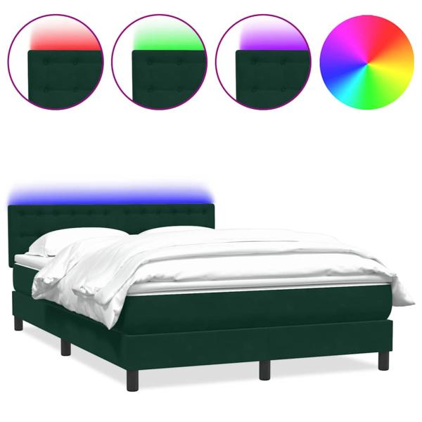 Boxspringbett mit Matratze & LED Dunkelgrün 160x220 cm Samt
